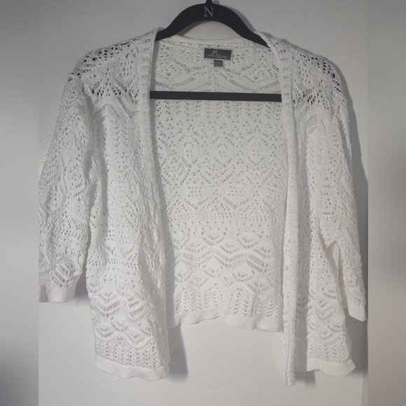 JM Collection Petite X-Large Cardigan Lace White 3/4 Sleeve Crochet #479 - Picture 1 of 3